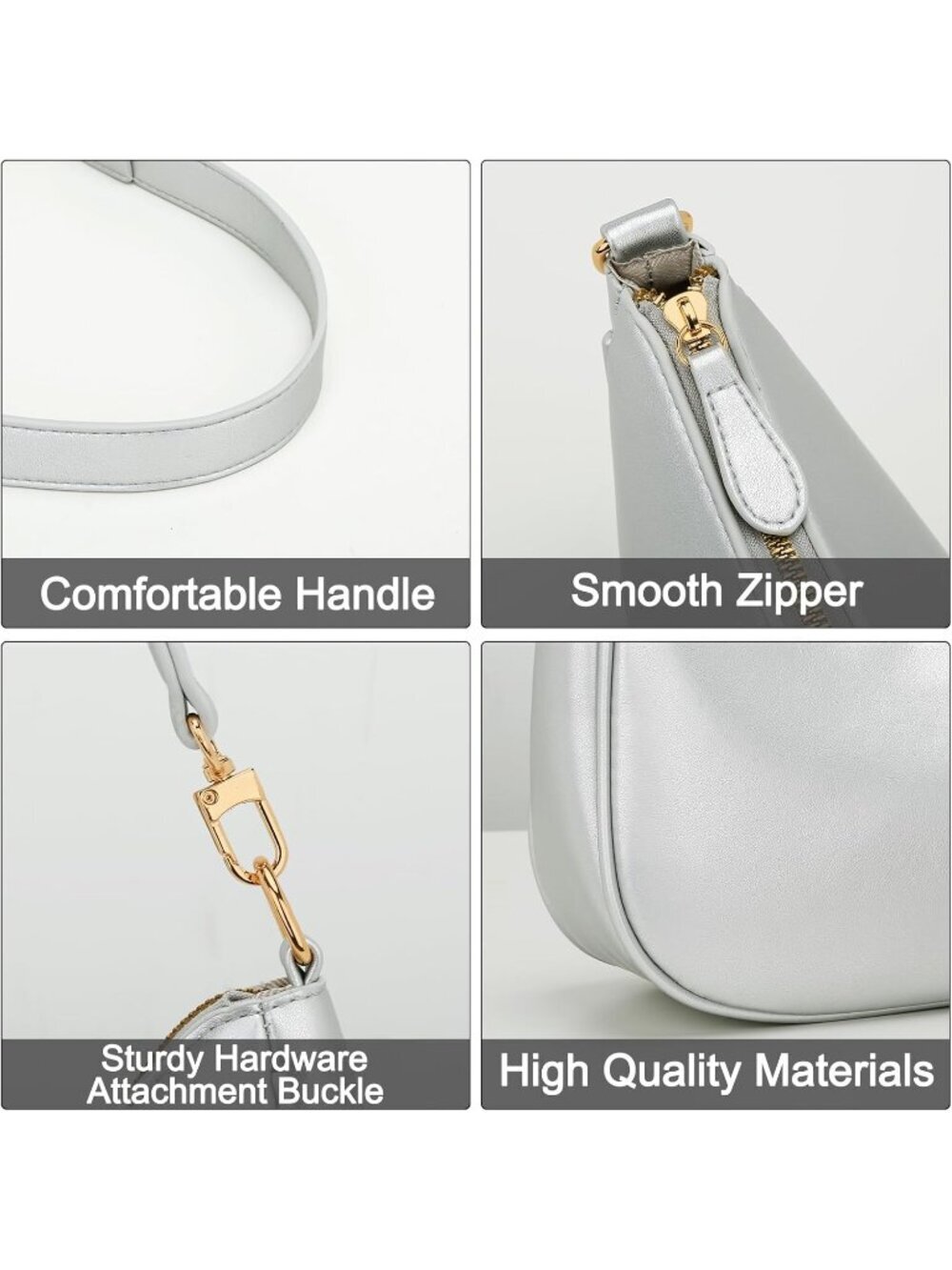 Women's Bag Silver Leather Cute Hobo Shoulder Handbag Retro Clutch Stylish Purse - Picture 4 of 6